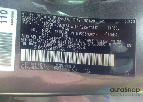 2020 Toyota Sienna Le from USA, damaged, VIN 5TDKZ3DC3LS070453